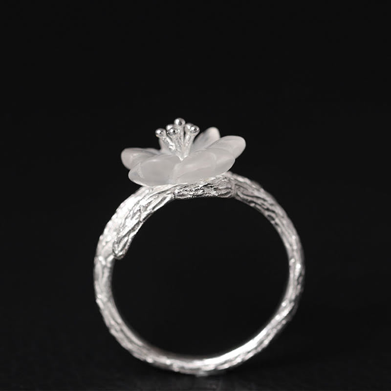 White Crystal Skeleton Flower Adjustable Healing Ring