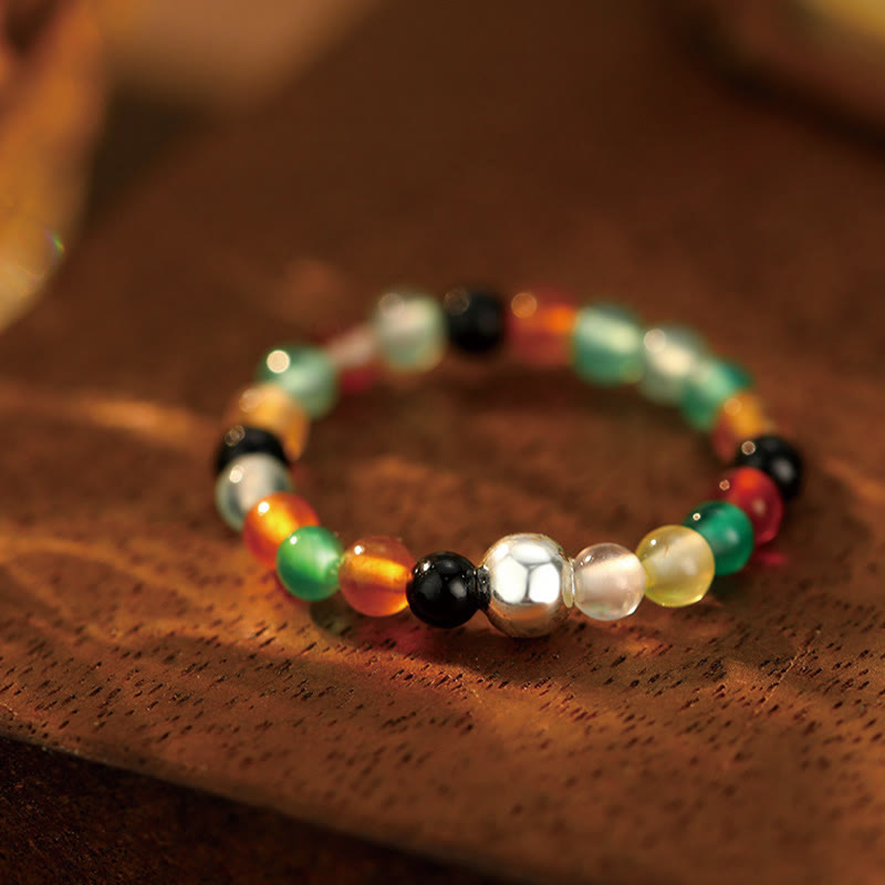 925 Sterling Silver Jade Ring with Crystal Beads for Blessing & Protection