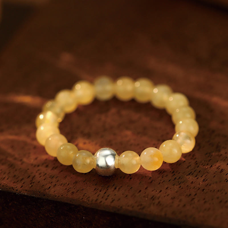 925 Sterling Silver Jade Ring with Crystal Beads for Blessing & Protection