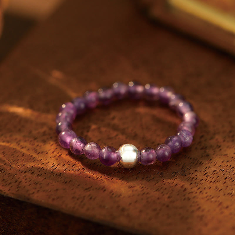 925 Sterling Silver Jade Ring with Crystal Beads for Blessing & Protection