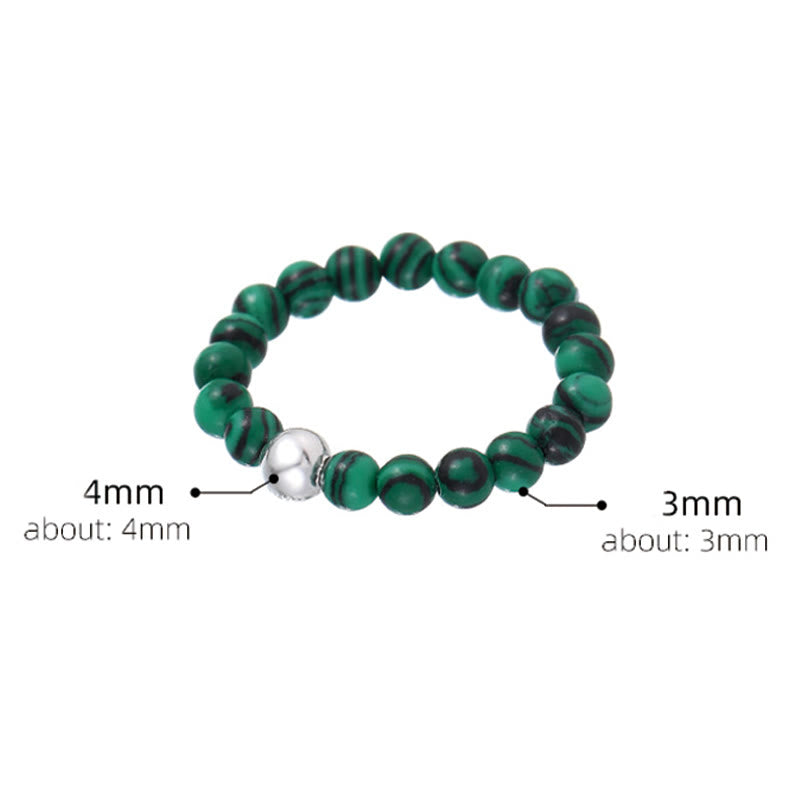 925 Sterling Silver Jade Ring with Crystal Beads for Blessing & Protection
