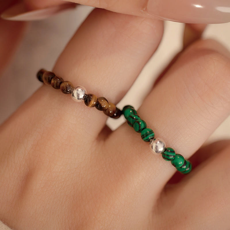 925 Sterling Silver Jade Ring with Crystal Beads for Blessing & Protection