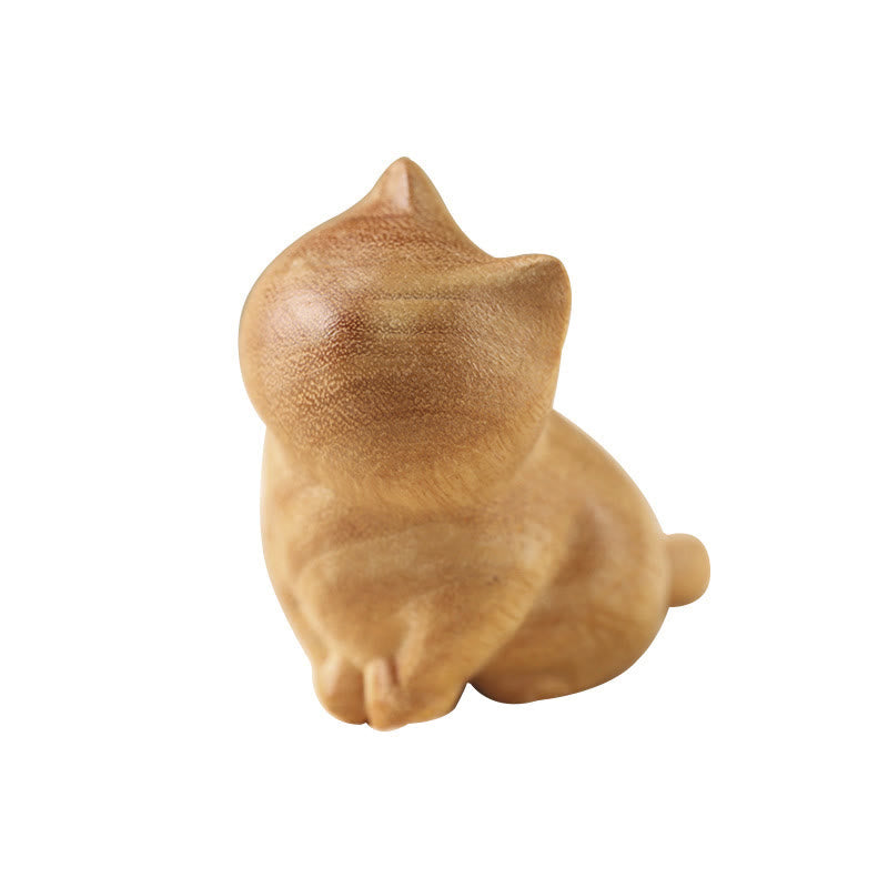 6.1cm Sandalwood Cat Sculpture for Protection & Zen Home