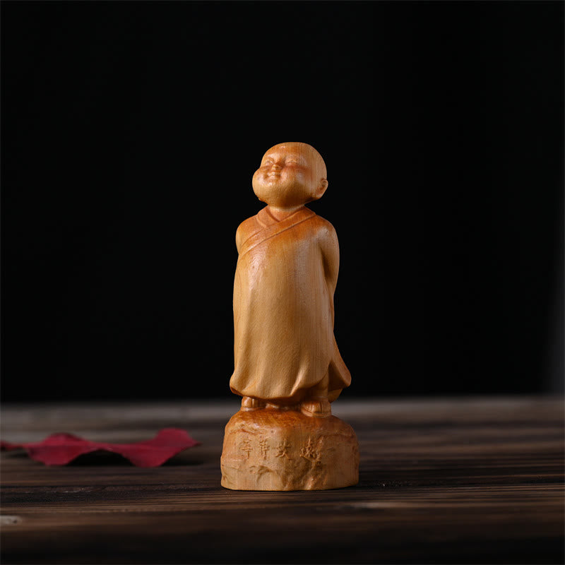 Thuja Sutchuenensis Wood Standing Monk Statue 4cm Optimistic Decor