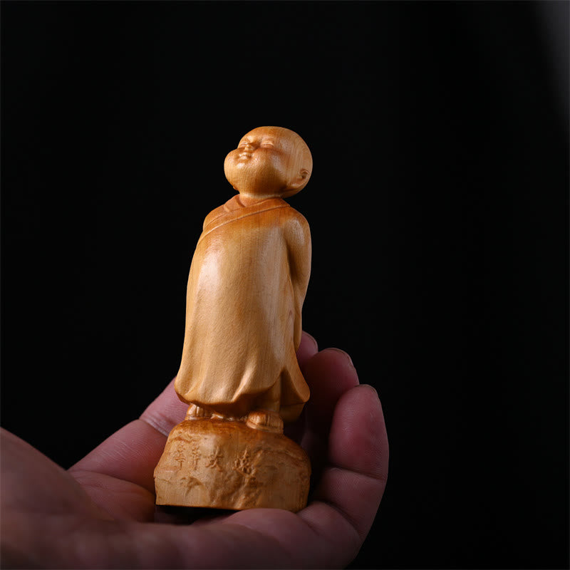 Thuja Sutchuenensis Wood Standing Monk Statue 4cm Optimistic Decor