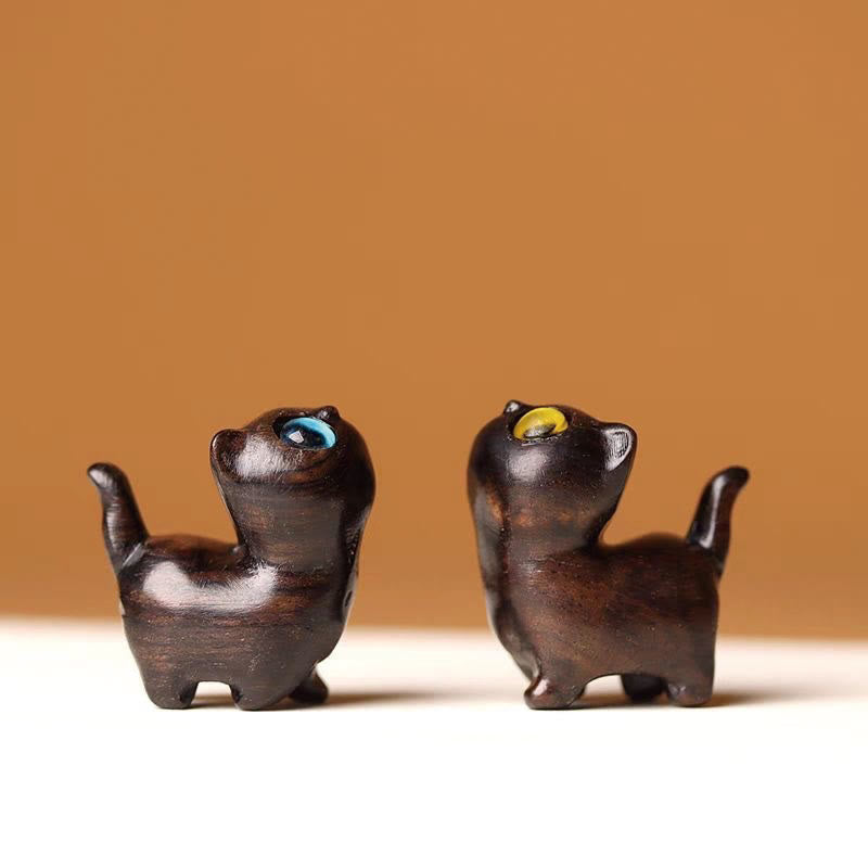 Green Sandalwood Lucky Cat Figurine for Positive Energy