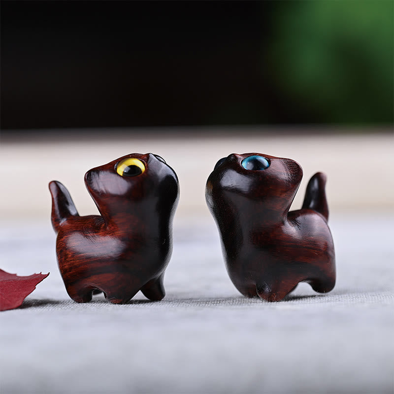Green Sandalwood Lucky Cat Figurine for Positive Energy