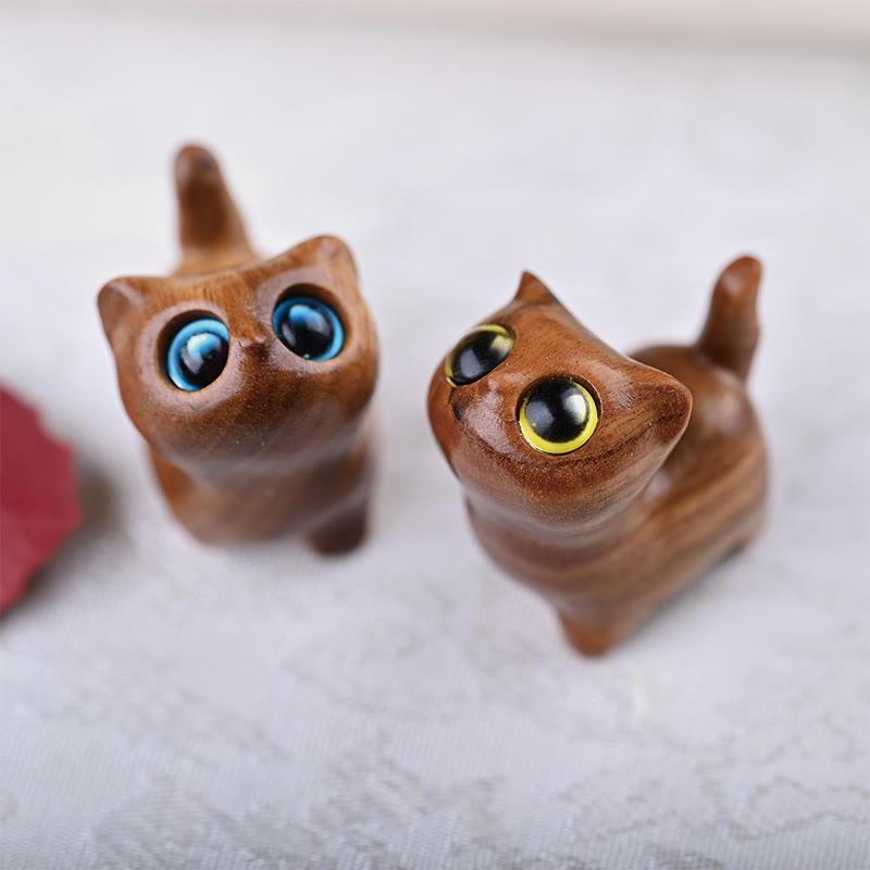 Green Sandalwood Lucky Cat Figurine for Positive Energy
