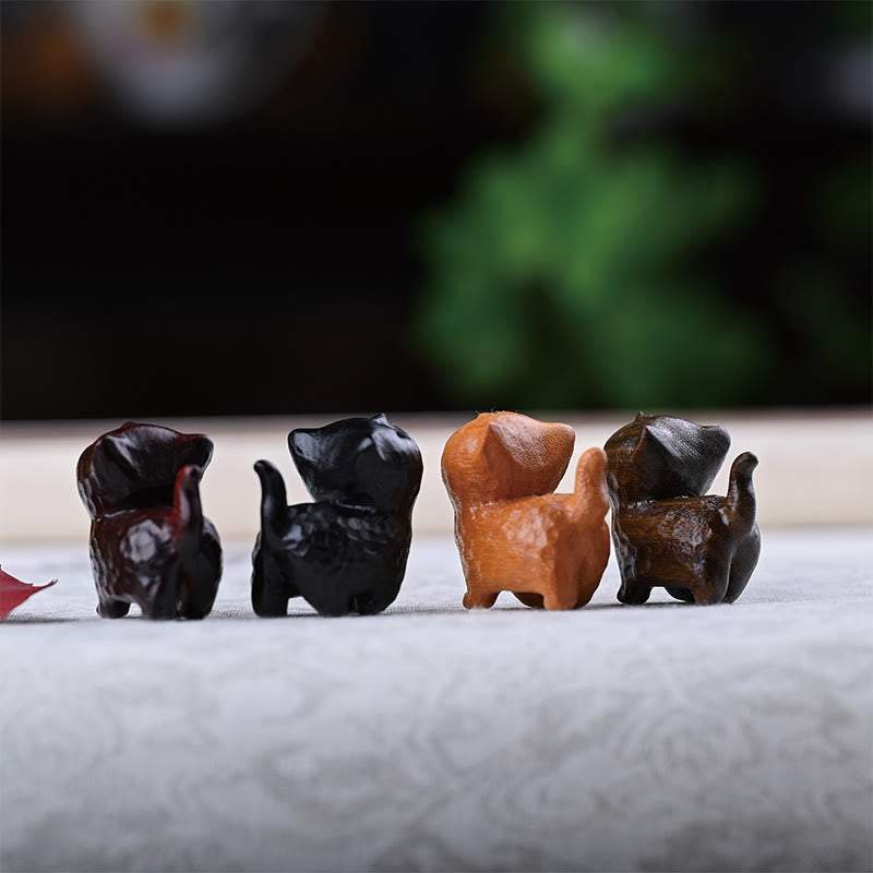 Green Sandalwood Lucky Cat Figurine for Positive Energy