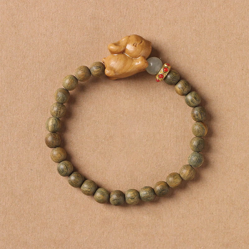 6mm Green Sandalwood Positive Rabbit Bracelet