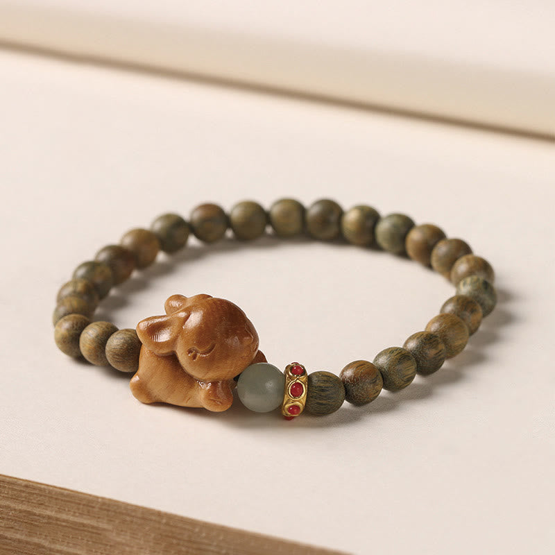 6mm Green Sandalwood Positive Rabbit Bracelet