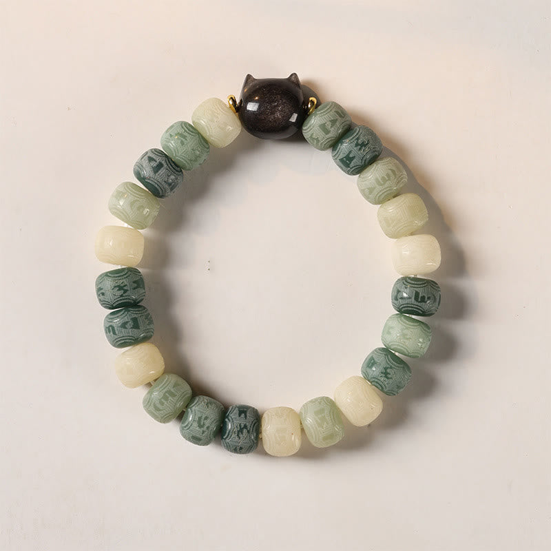Bodhi Seed & Obsidian Cat Head Wisdom Bracelet