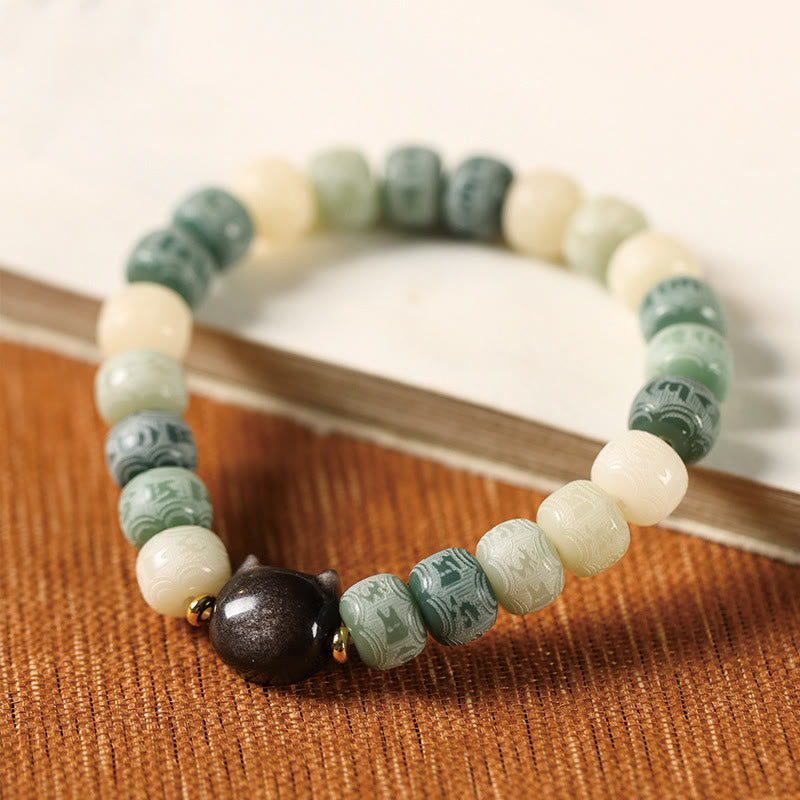 Bodhi Seed & Obsidian Cat Head Wisdom Bracelet