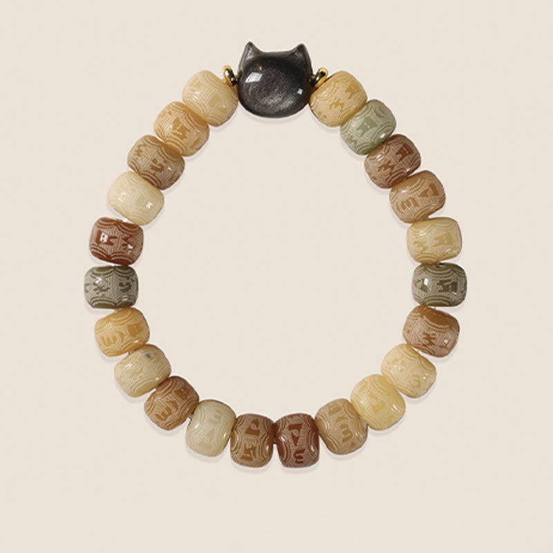 Bodhi Seed & Obsidian Cat Head Wisdom Bracelet