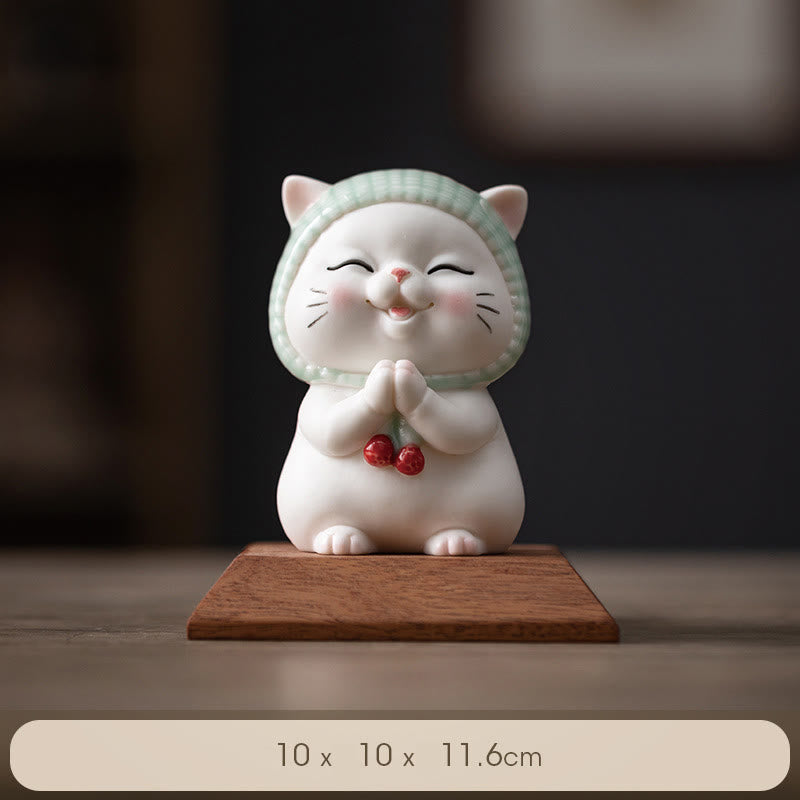 Ceramic Lucky Cat Figurine 6" Zen Decor for Positive Energy