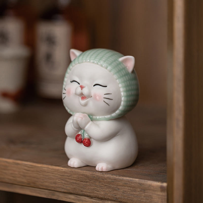 Ceramic Lucky Cat Figurine 6" Zen Decor for Positive Energy