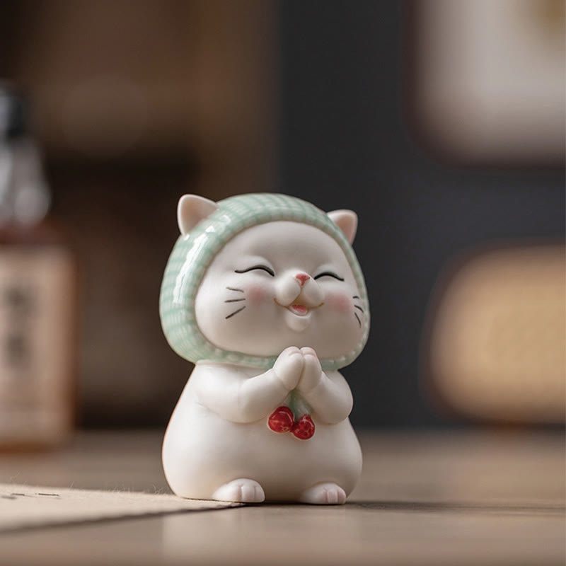 Ceramic Lucky Cat Figurine 6" Zen Decor for Positive Energy