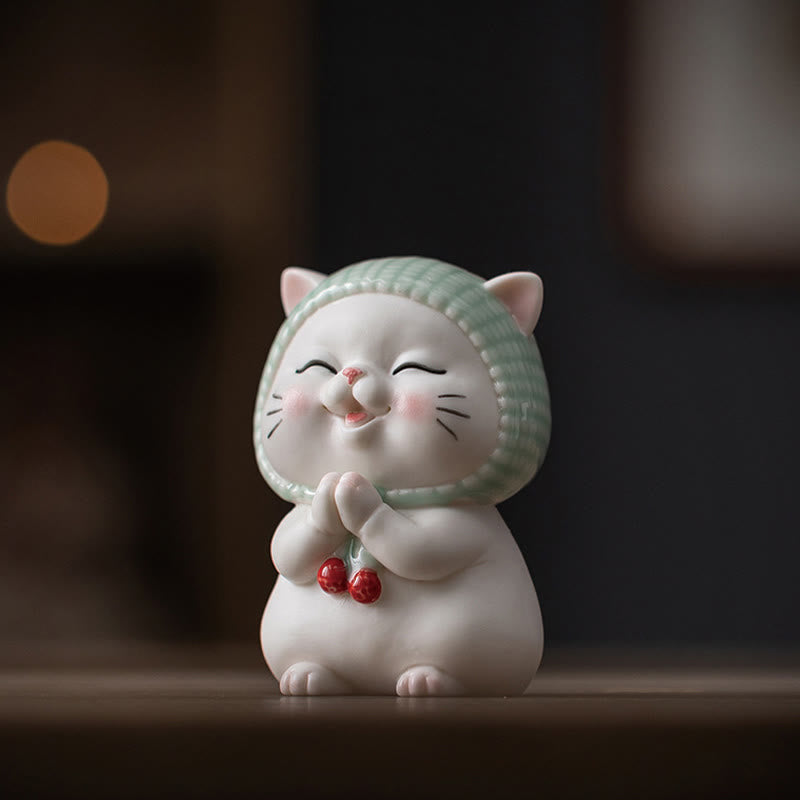 Ceramic Lucky Cat Figurine 6" Zen Decor for Positive Energy