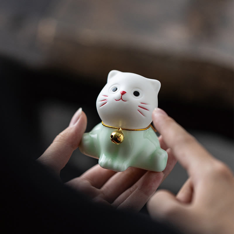 Mini Cute Cat Ceramic Figurine 4.7cm Spiritual Animal Décor