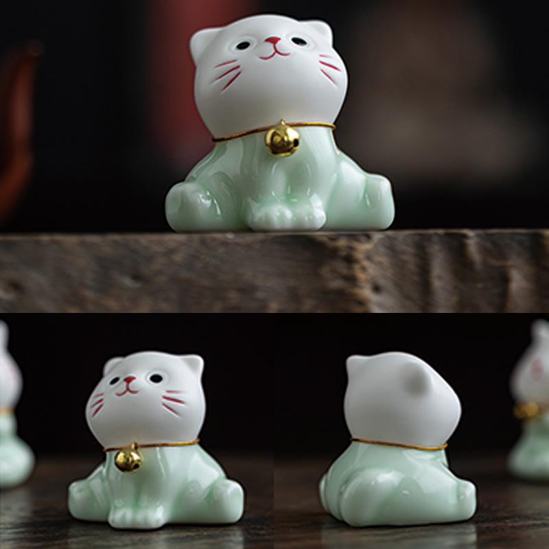 Mini Cute Cat Ceramic Figurine 4.7cm Spiritual Animal Décor