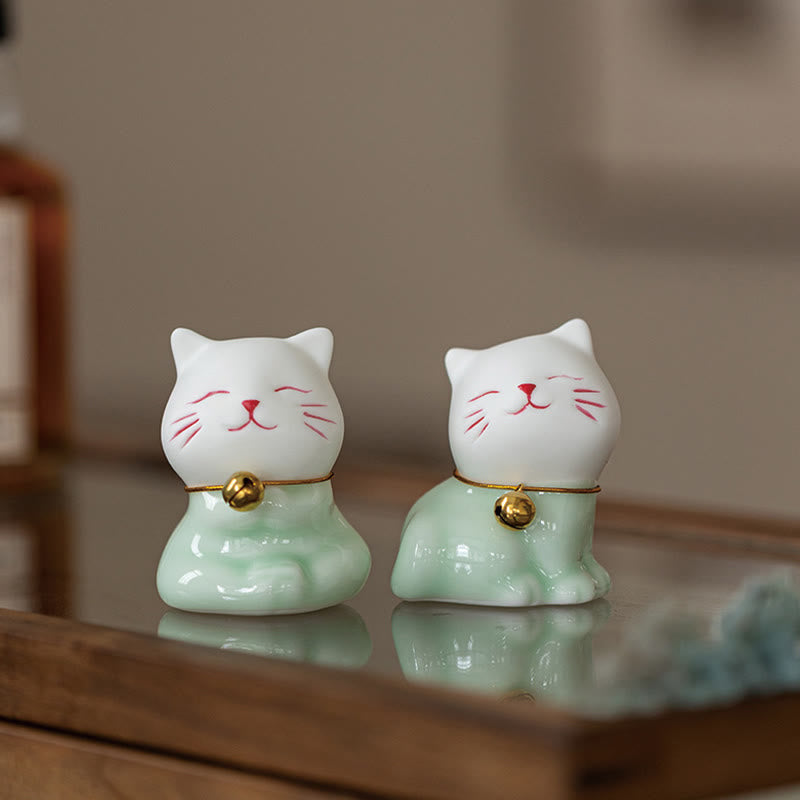 Mini Cute Cat Ceramic Figurine 4.7cm Spiritual Animal Décor