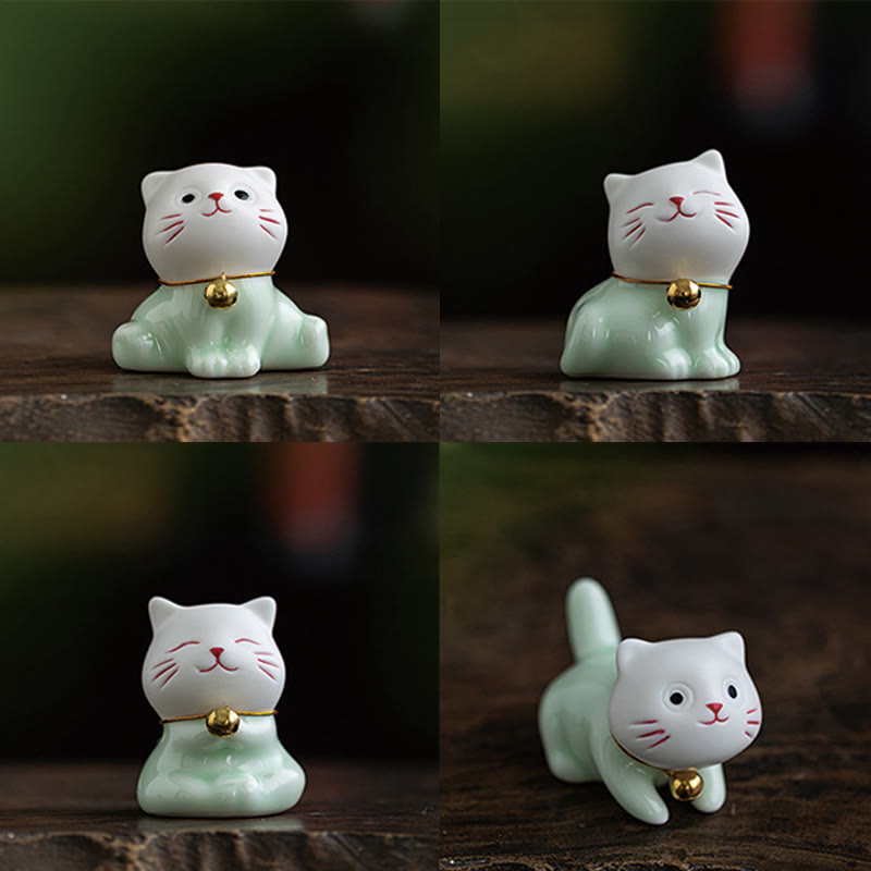 Mini Cute Cat Ceramic Figurine 4.7cm Spiritual Animal Décor