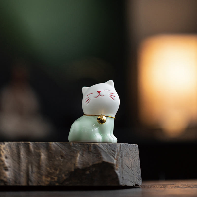 Mini Cute Cat Ceramic Figurine 4.7cm Spiritual Animal Décor
