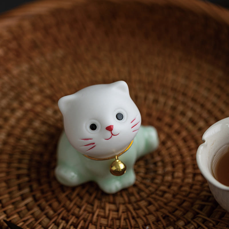 Mini Cute Cat Ceramic Figurine 4.7cm Spiritual Animal Décor