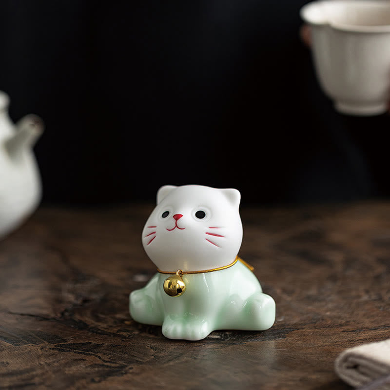 Mini Cute Cat Ceramic Figurine 4.7cm Spiritual Animal Décor