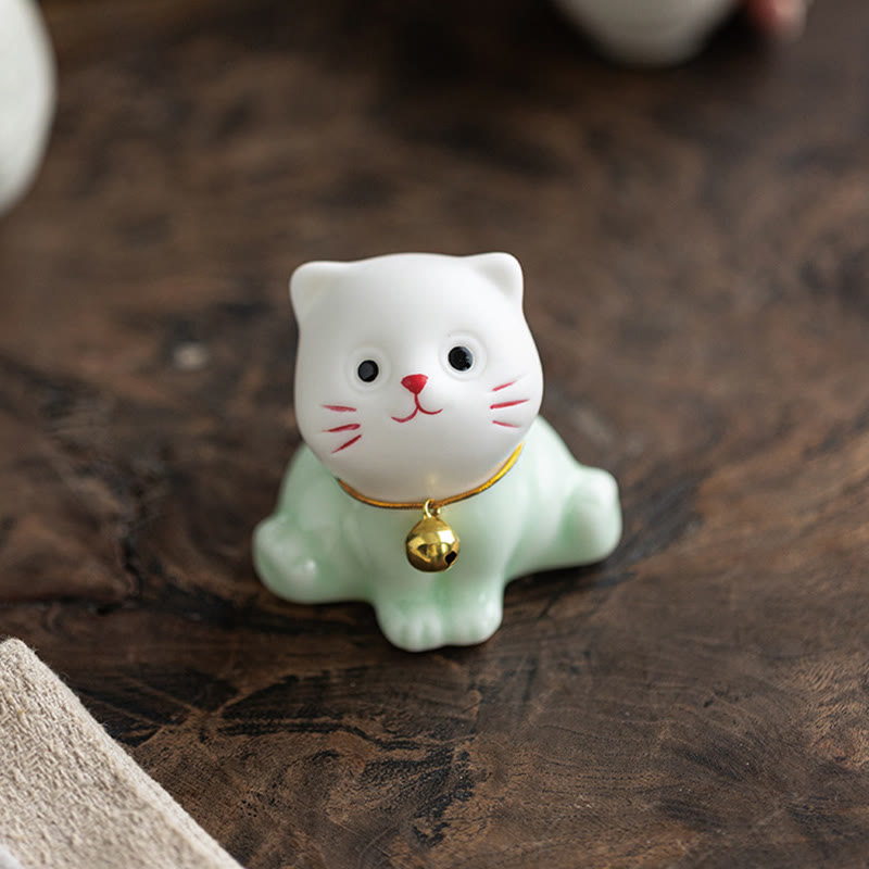 Mini Cute Cat Ceramic Figurine 4.7cm Spiritual Animal Décor