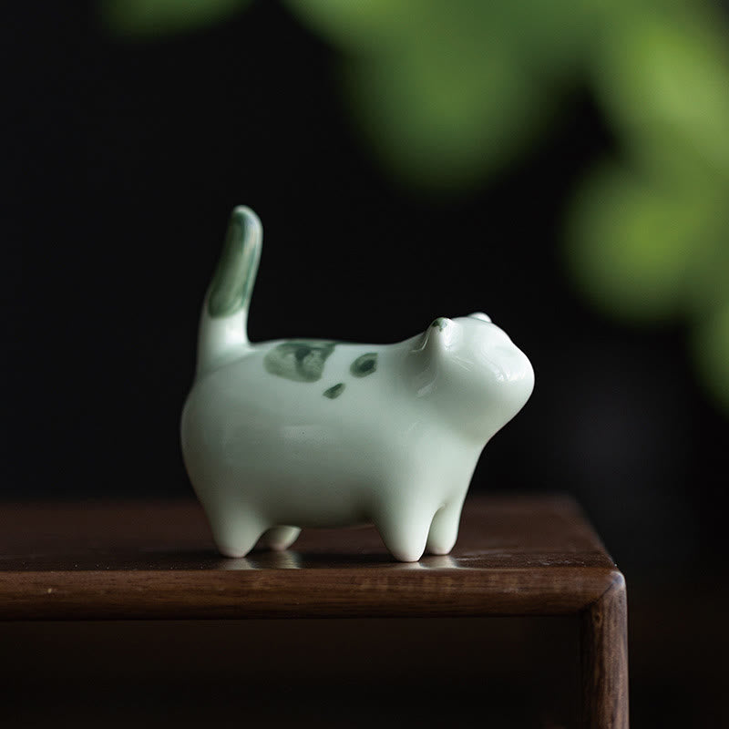 8cm Ceramic Lucky Cat Statue | Blue Standing Cat Figurine