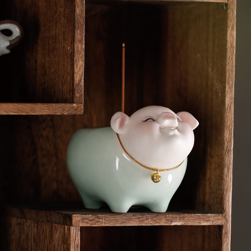 Ceramic Little Pig Incense Burner 9cm Blessing Stick