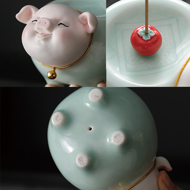 Ceramic Little Pig Incense Burner 9cm Blessing Stick