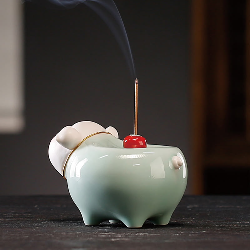 Ceramic Little Pig Incense Burner 9cm Blessing Stick