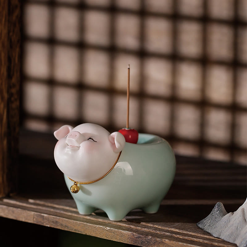 Ceramic Little Pig Incense Burner 9cm Blessing Stick
