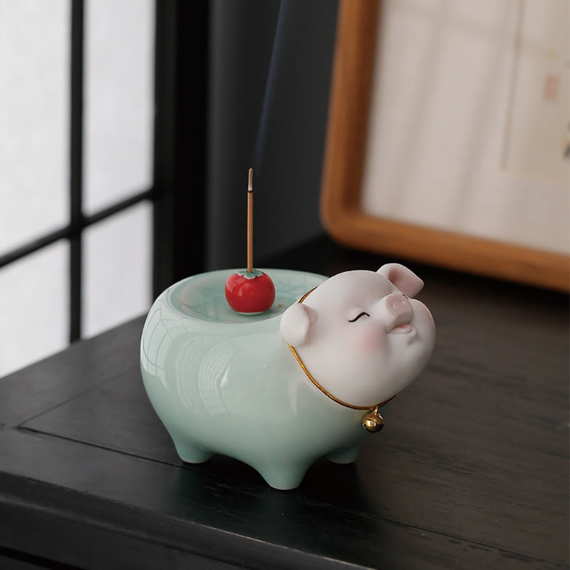 Ceramic Little Pig Incense Burner 9cm Blessing Stick