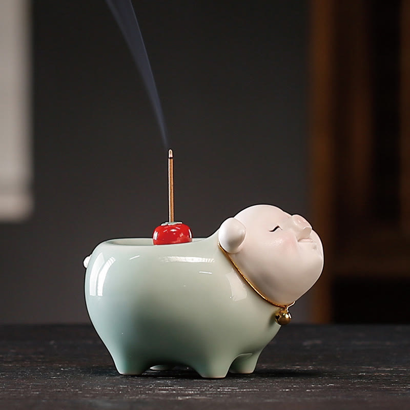 Ceramic Little Pig Incense Burner 9cm Blessing Stick