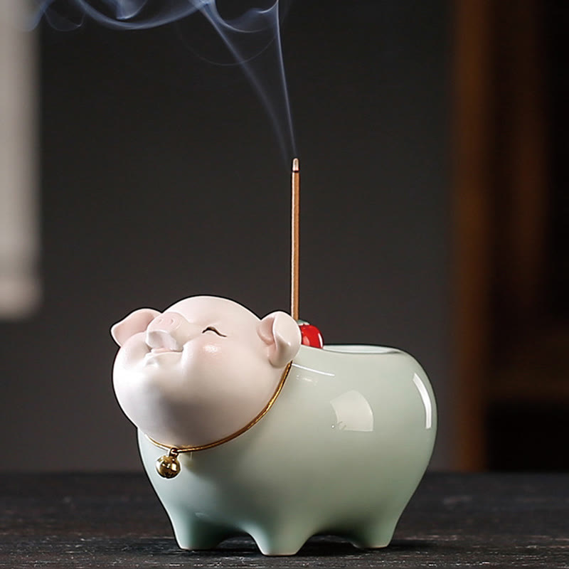 Ceramic Little Pig Incense Burner 9cm Blessing Stick