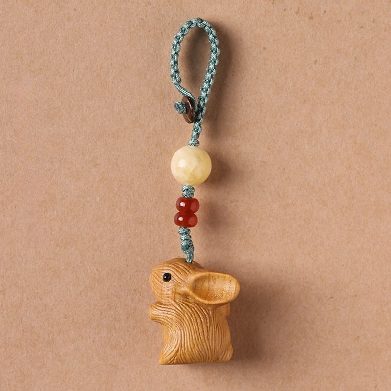 Small Leaf Red Sandalwood Lucky Rabbit Key Chain | Protection Charm