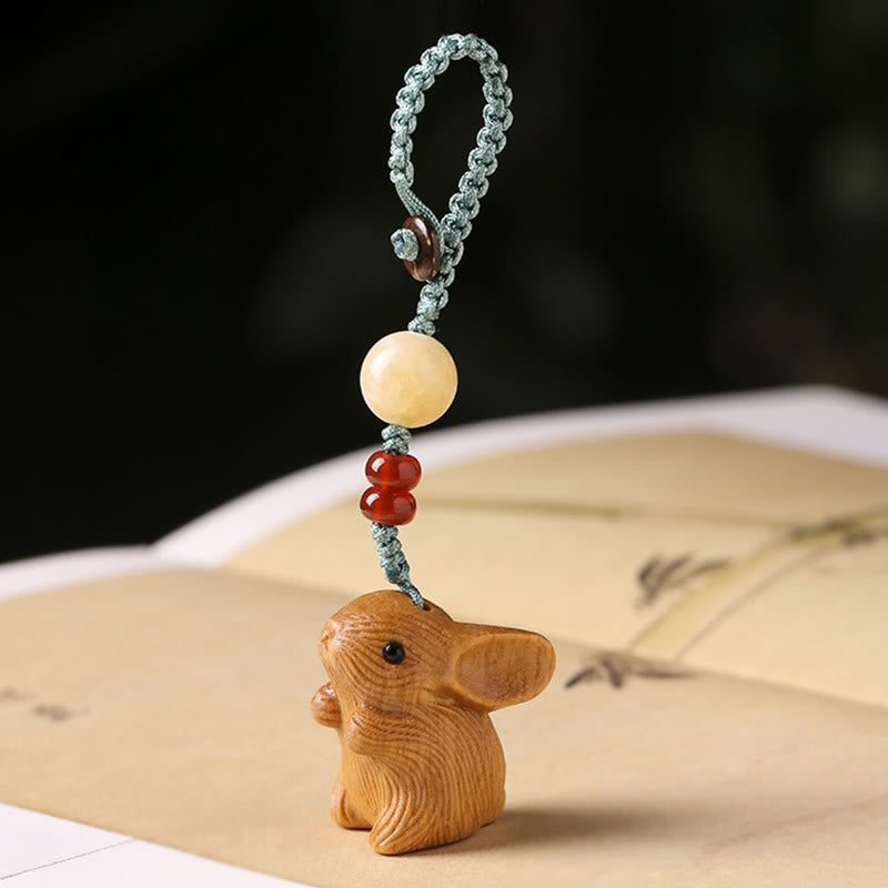 Small Leaf Red Sandalwood Lucky Rabbit Key Chain | Protection Charm