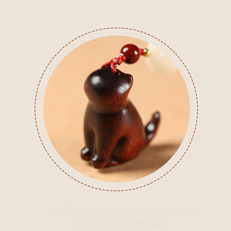 Small Leaf Red Sandalwood Soothing Cat Decoration 11cm