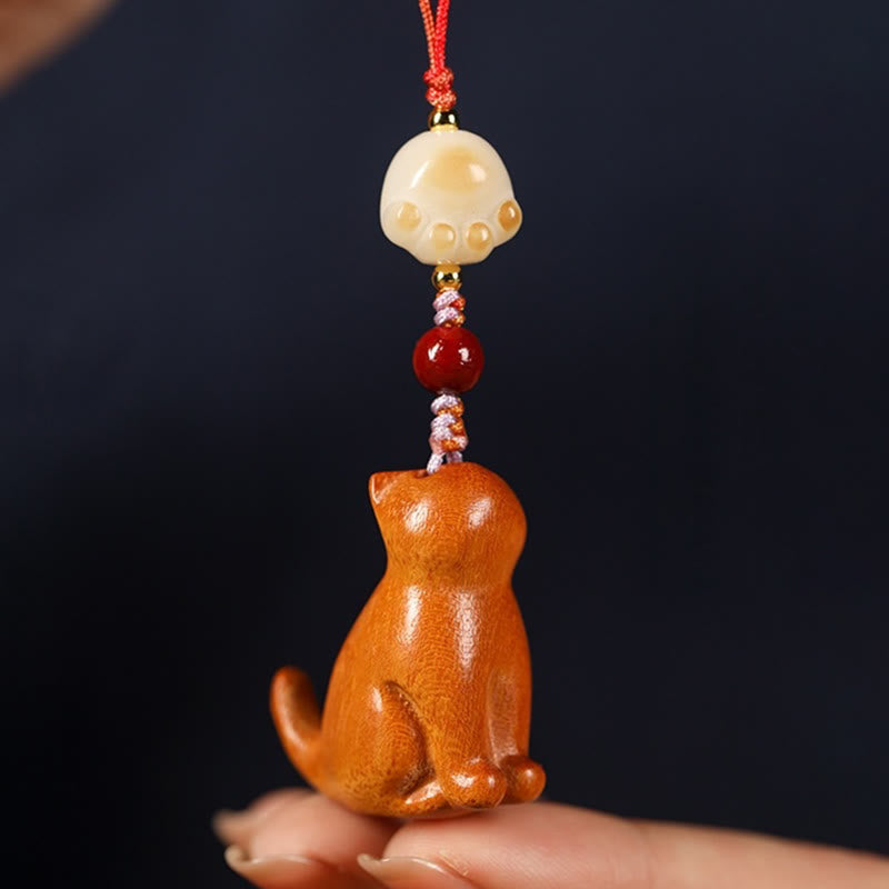 Small Leaf Red Sandalwood Soothing Cat Decoration 11cm