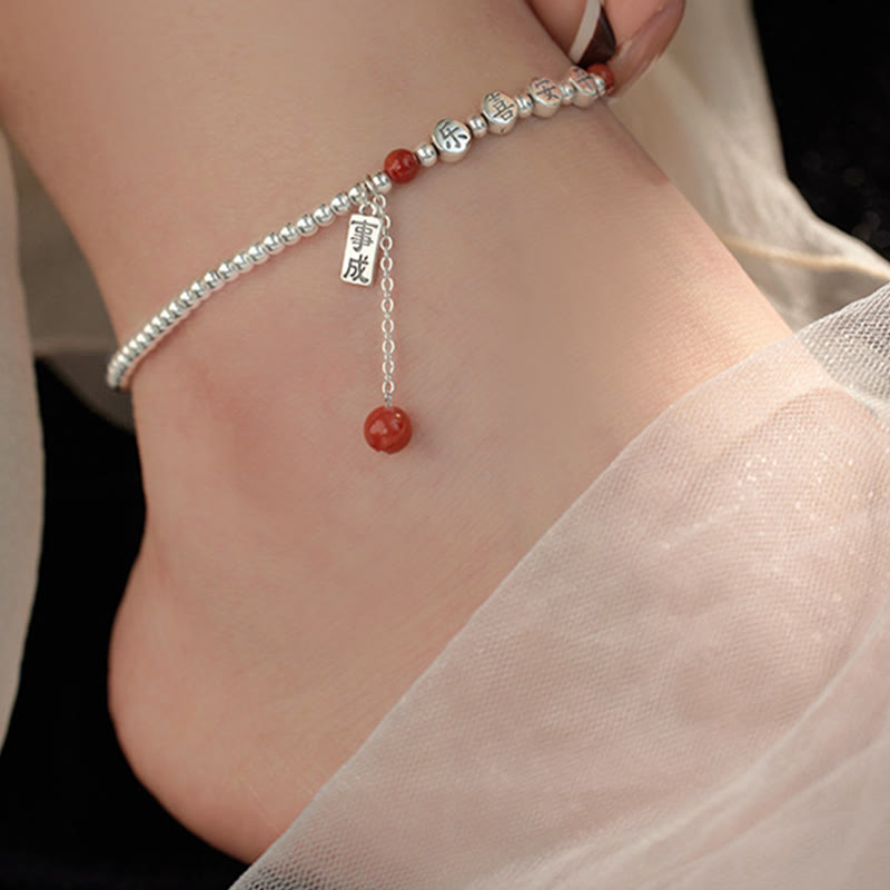 Red Agate 6mm & Silver Peace Anklet