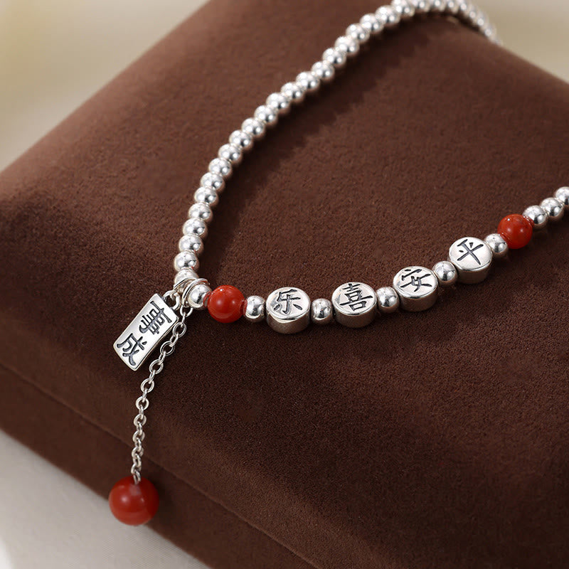 Red Agate 6mm & Silver Peace Anklet