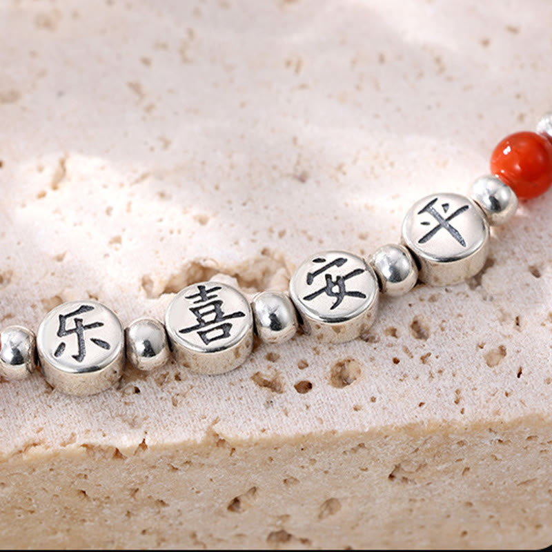 Red Agate 6mm & Silver Peace Anklet