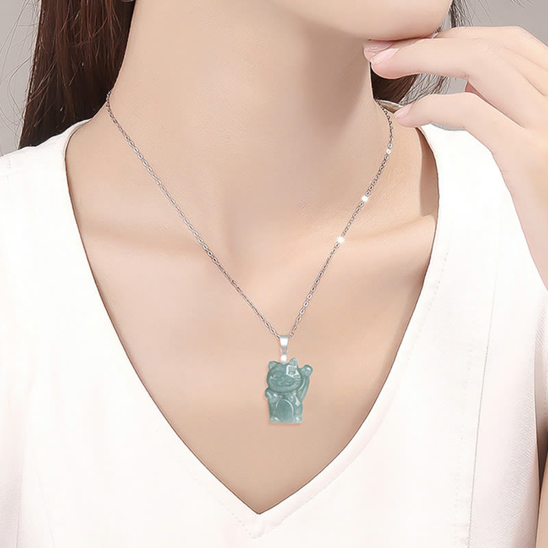 Jade Lucky Cat Abundance Necklace