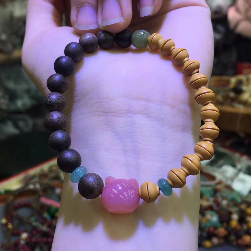 6mm Agarwood Agate Cat Balance Bracelet