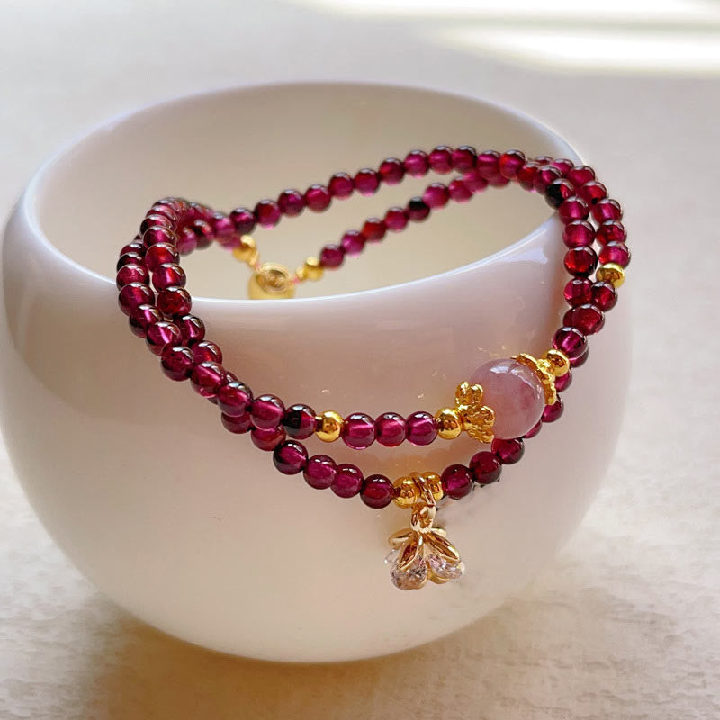 15-16cm Pink Garnet & Crystal Calm Double Wrap Bracelet