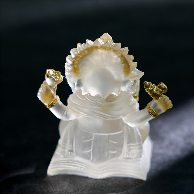 Transparent White Resin Ganesh Statue 6x6x9cm for Home Protection