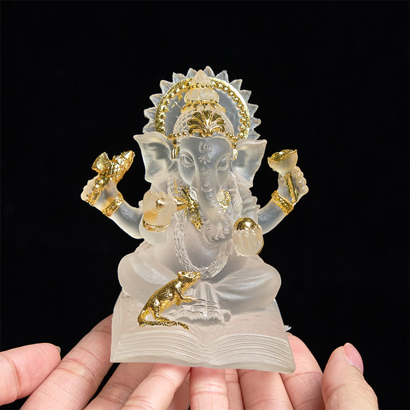 Transparent White Resin Ganesh Statue 6x6x9cm for Home Protection